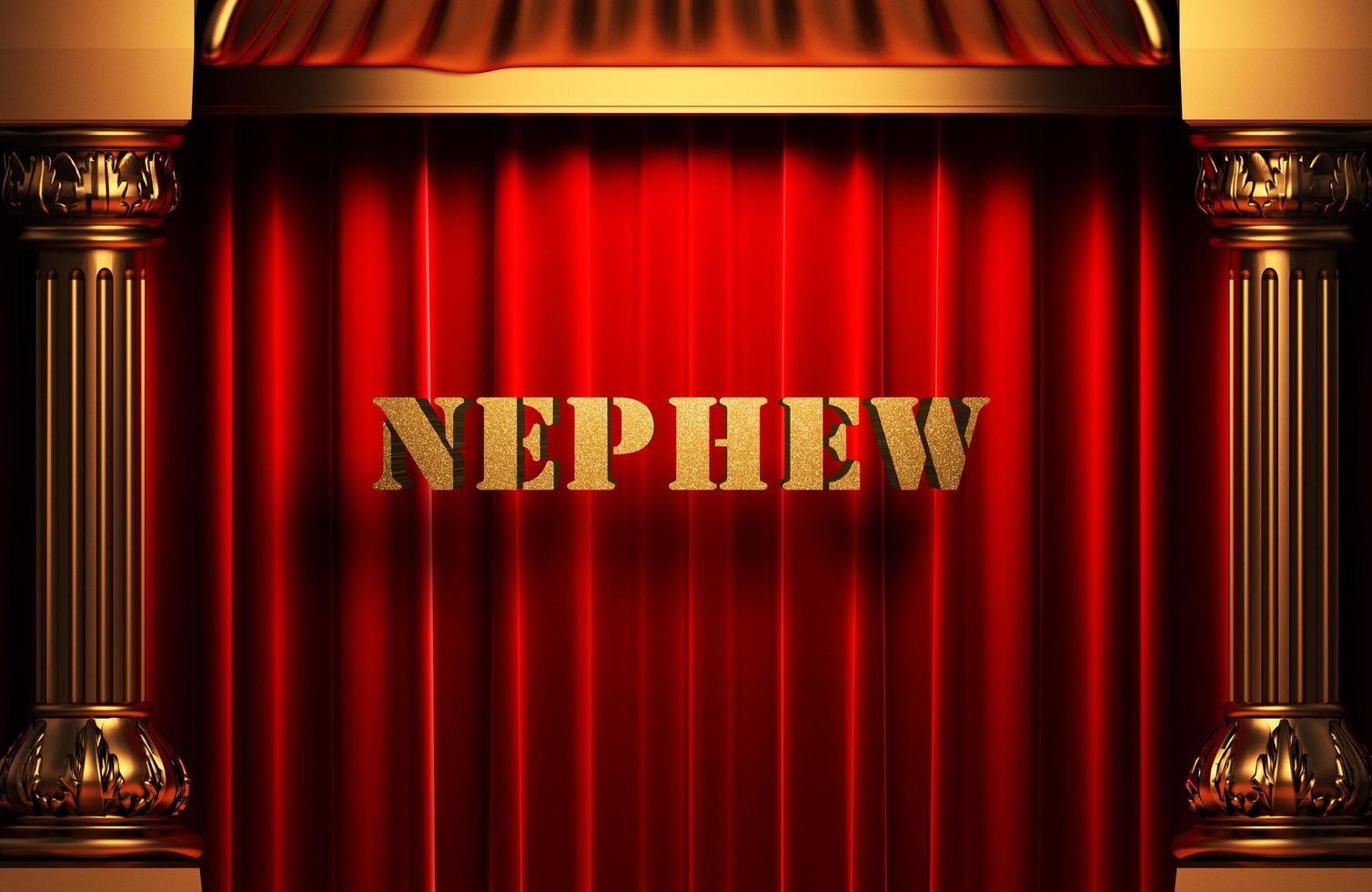 nephew golden word on red curtain photo