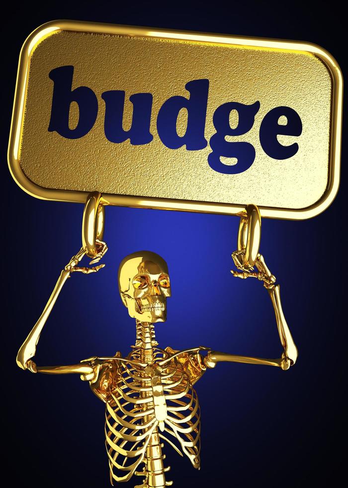 budge word and golden skeleton photo