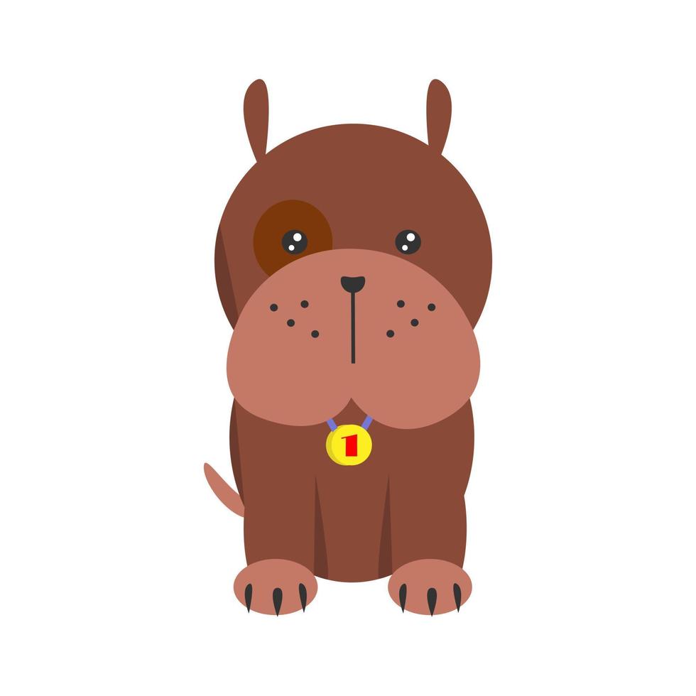Cute brown dog isolated on white background. Domestic dog. Cartoon puppy flat style. Illustration vector graphic. Design element