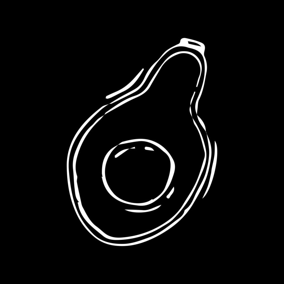 Avocado fruit on a black background with a white pencil. Vector