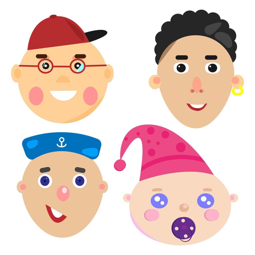 Cartoon faces of children sailor schoolboy and little boy in vector format