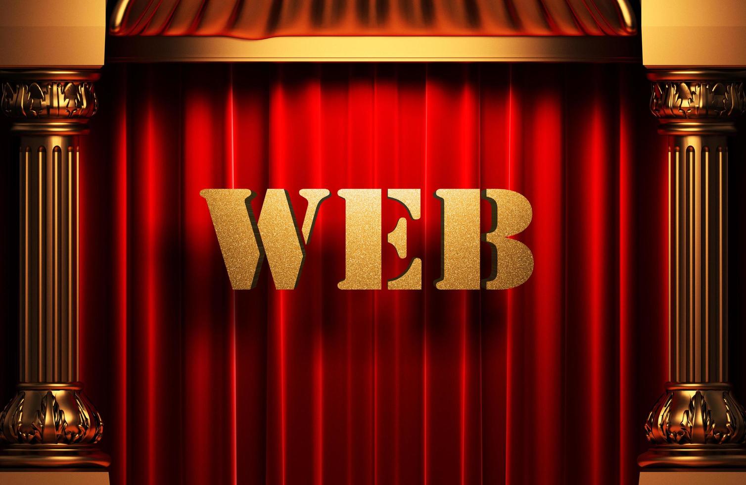 web golden word on red curtain photo