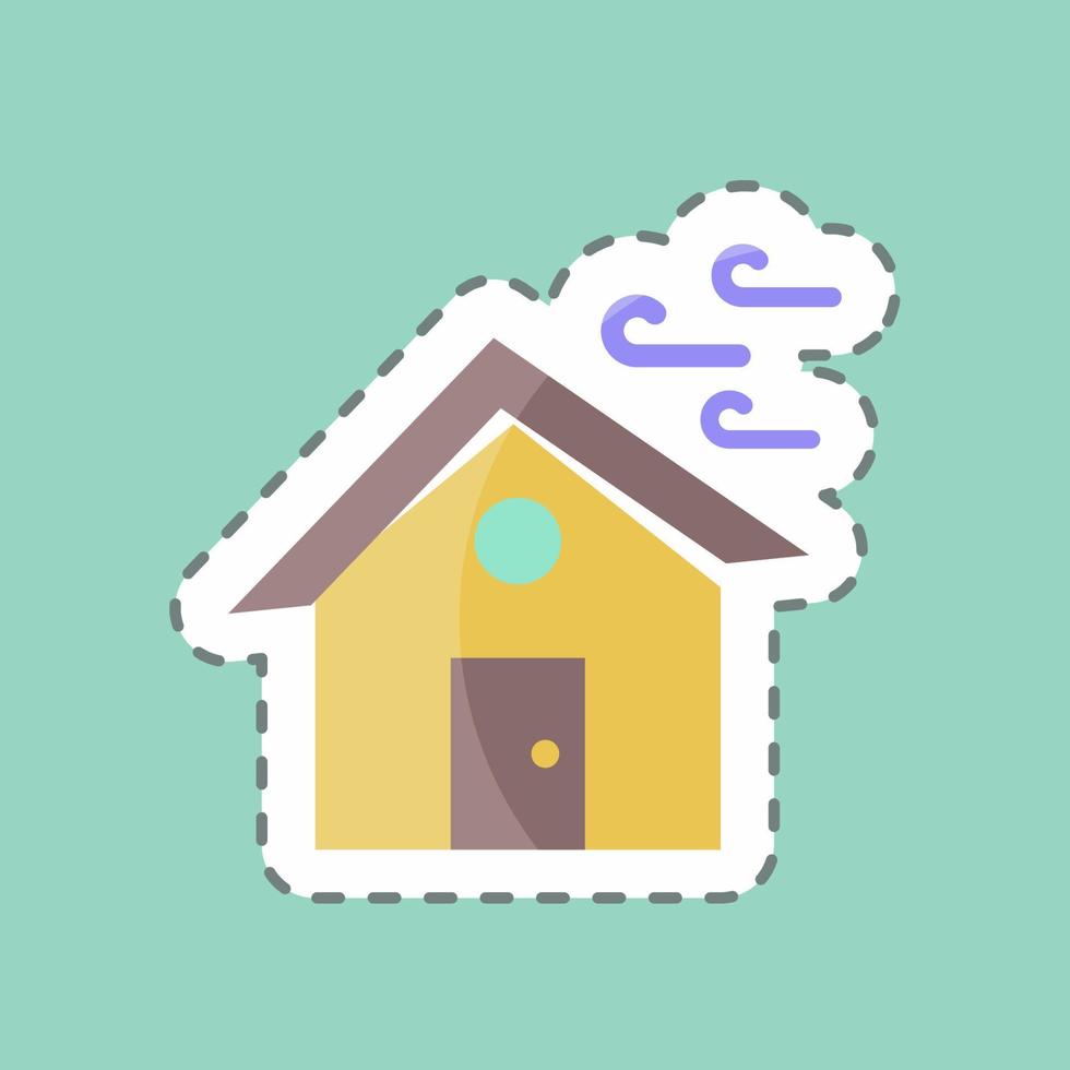 la línea de pegatinas corta los vientos que golpean la casa. adecuado para el símbolo de desastres. estilo compañero de color. diseño simple editable. vector de plantilla de diseño. ilustración de símbolo simple