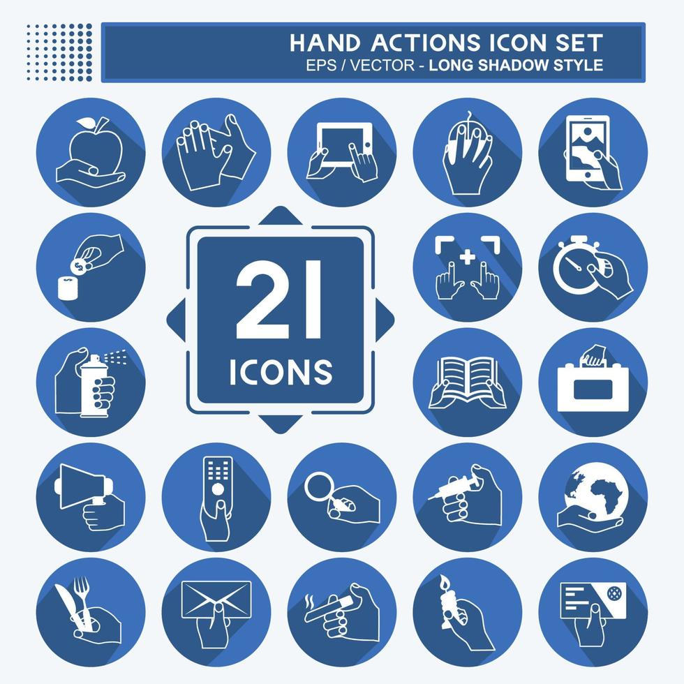 Hand Actions Icon Set. suitable for Education symbol. long shadow style. simple design editable. design template vector. simple symbol illustration vector