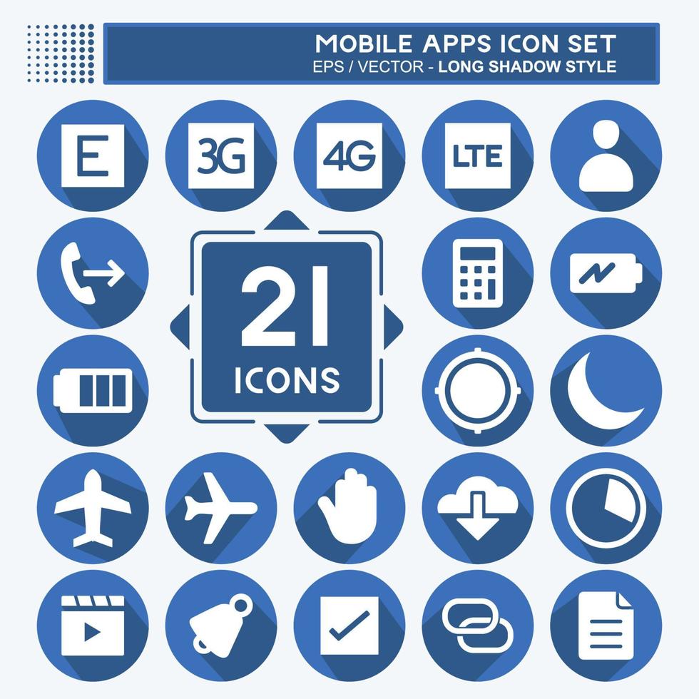 Mobile Apps Icon Set. suitable for Web Interface symbol. long shadow style. simple design editable. design template vector. simple symbol illustration vector