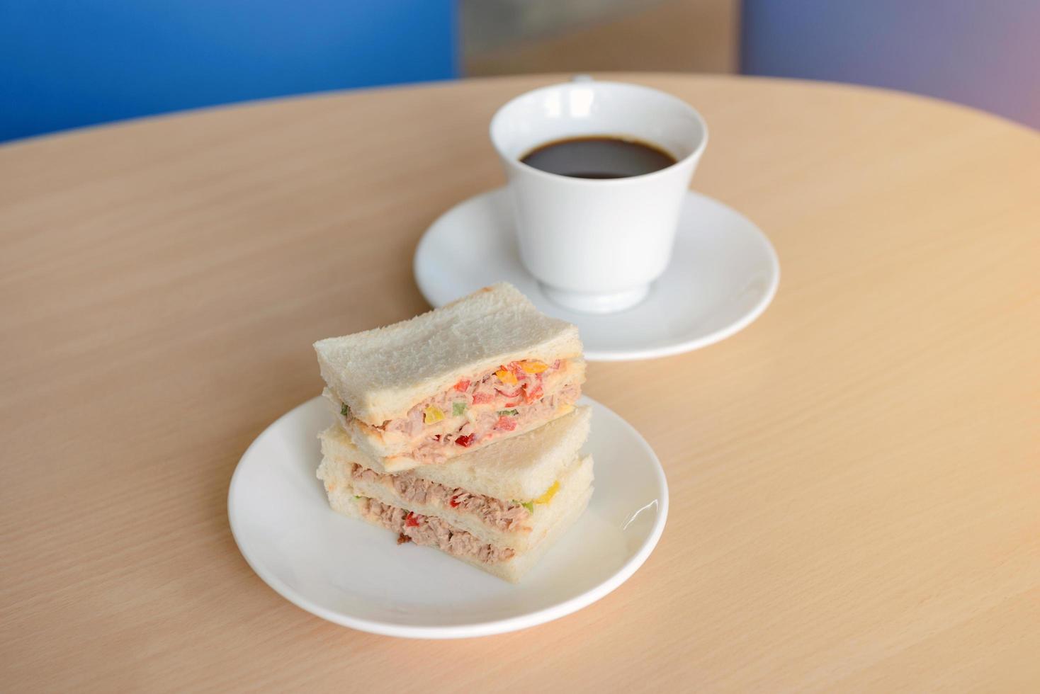 Tuna sandwich with hot coffee photo