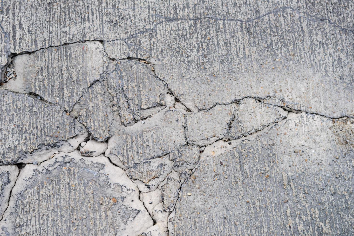 top view of cracks on concrete road photo