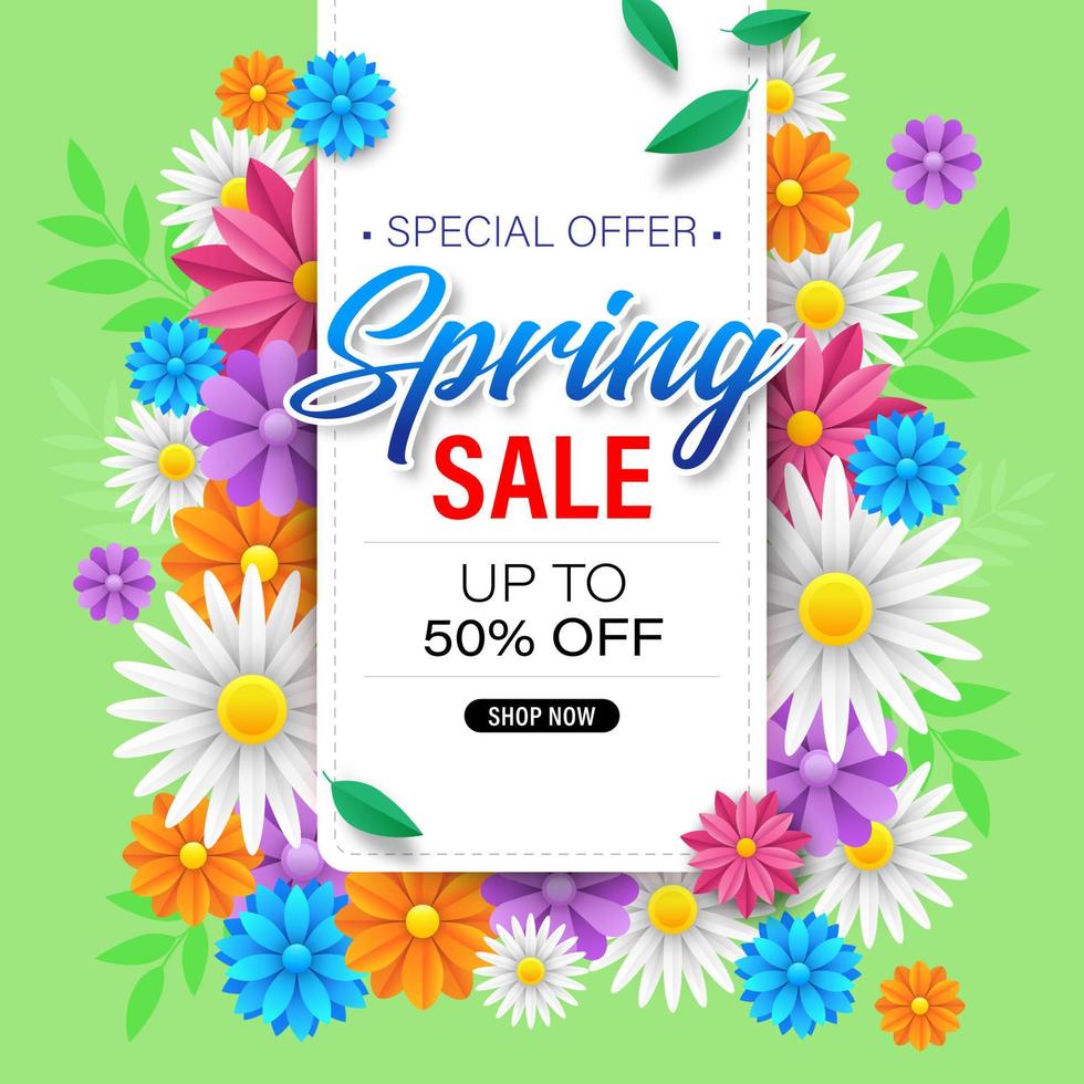 Spring sale background with colorful flower vector