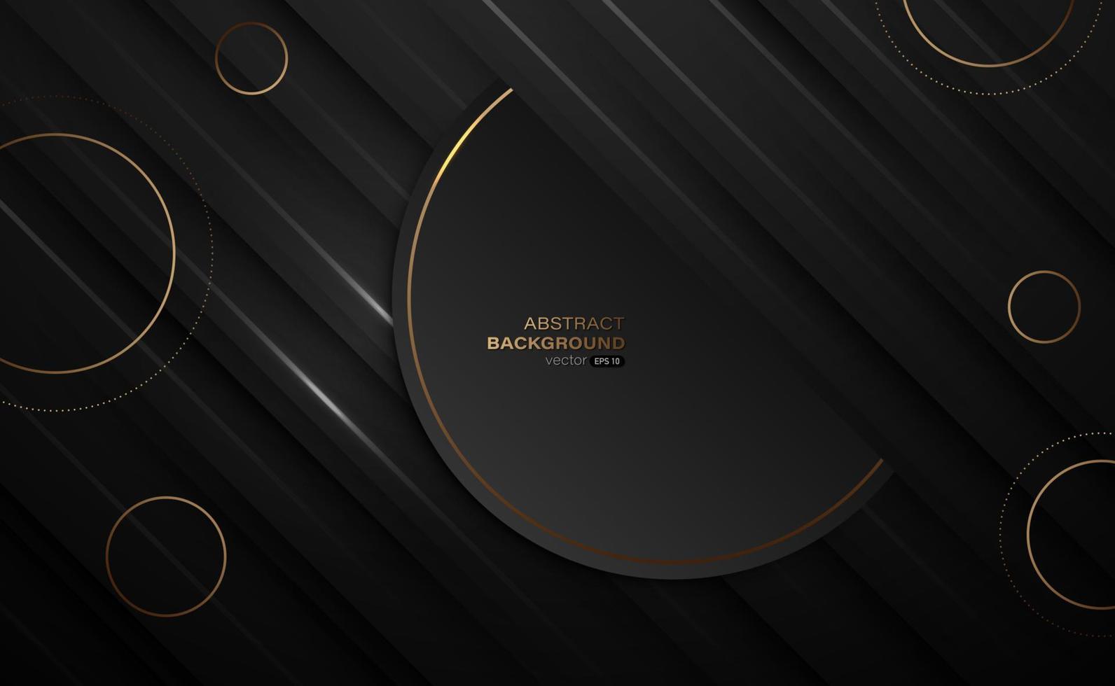 capas superpuestas negras abstractas y fondo de círculos dorados de lujo. ilustración vectorial vector