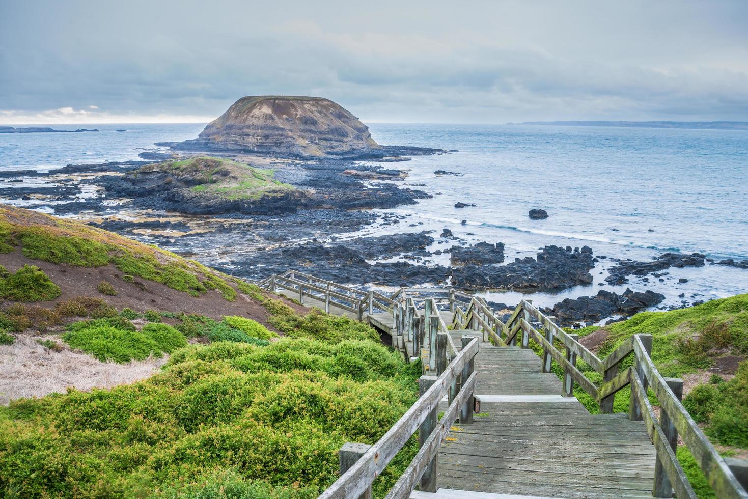 paseo marítimo hasta el área de conservación de nobbies en phillip island, estado de victoria de australia. foto