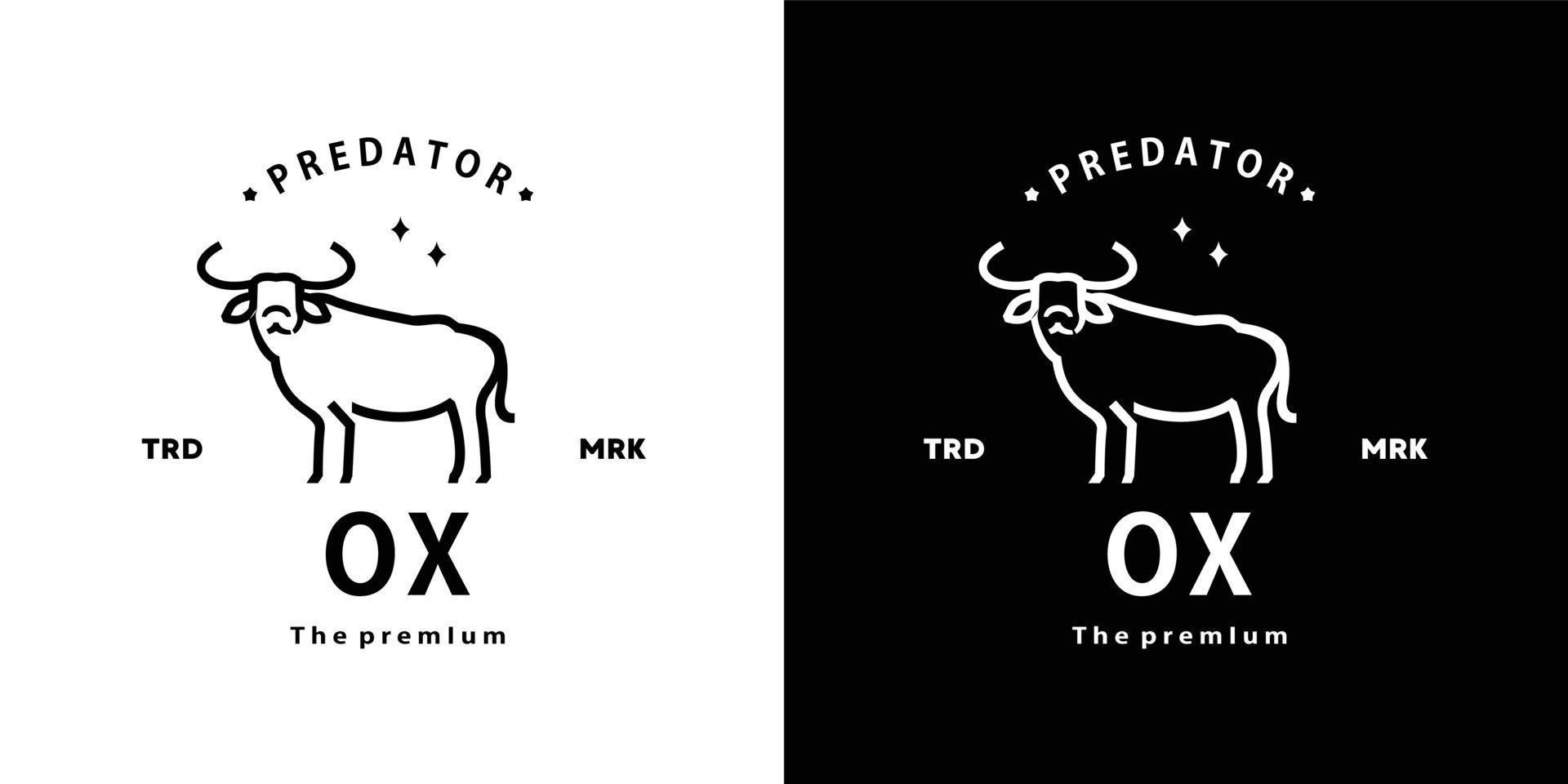 vintage retro hipster ox logo vector outline monoline art icon