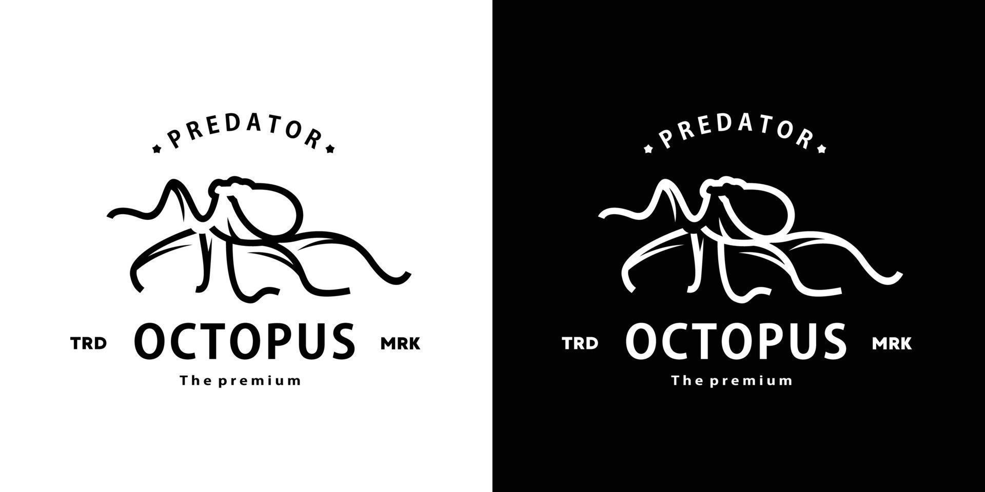 vintage retro hipster octopus logo vector outline monoline art icon