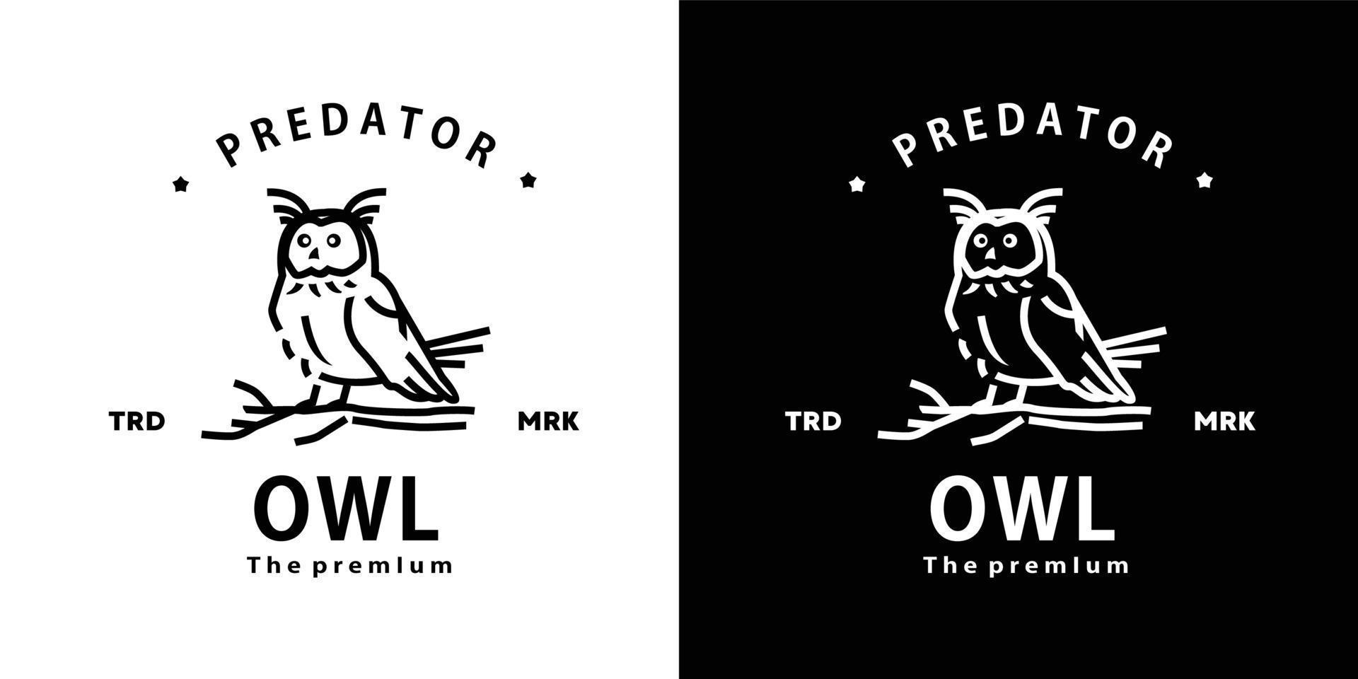 vintage retro hipster owl logo vector outline monoline art icon