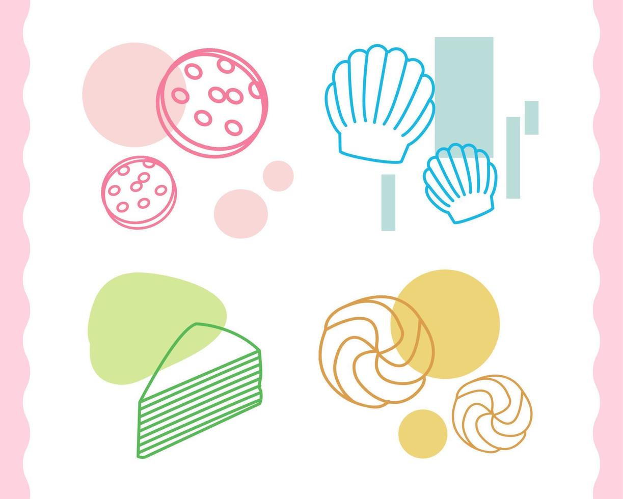 Cookies, Madeleine, Crepe Cake Set. Collection of icons desserts. vector