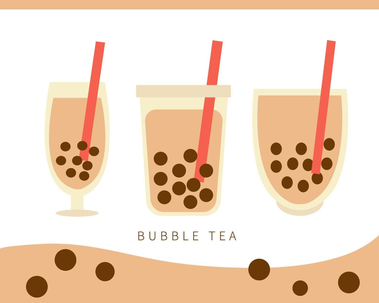Flat style milk bubble tea vector drink tapioca cup. bubble tea pearl taiwan thai drink tapioca.Vector set