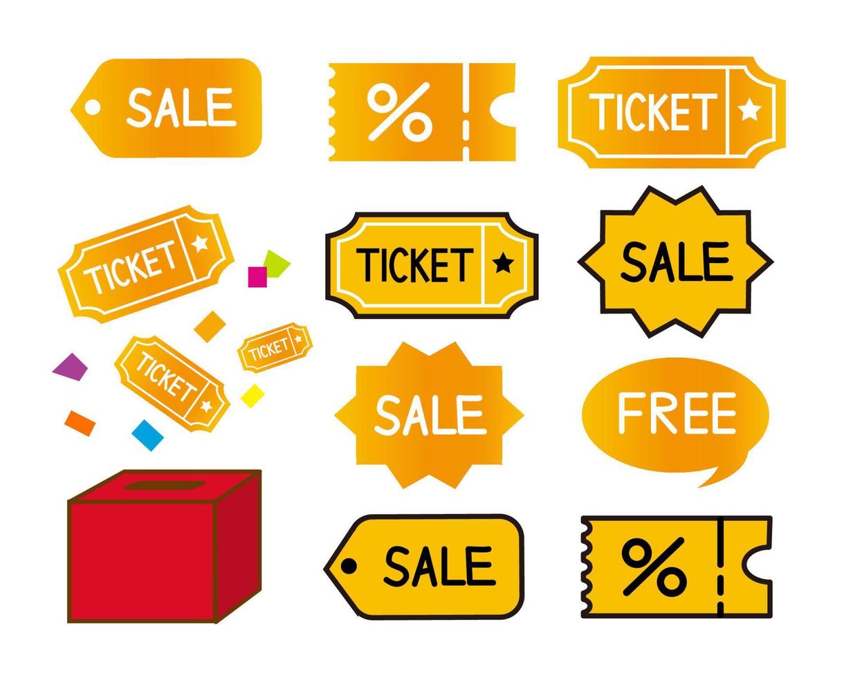 Discount coupon icon set. Black signs of ticket with percent sign. Money-saving shopping concept vector illustration