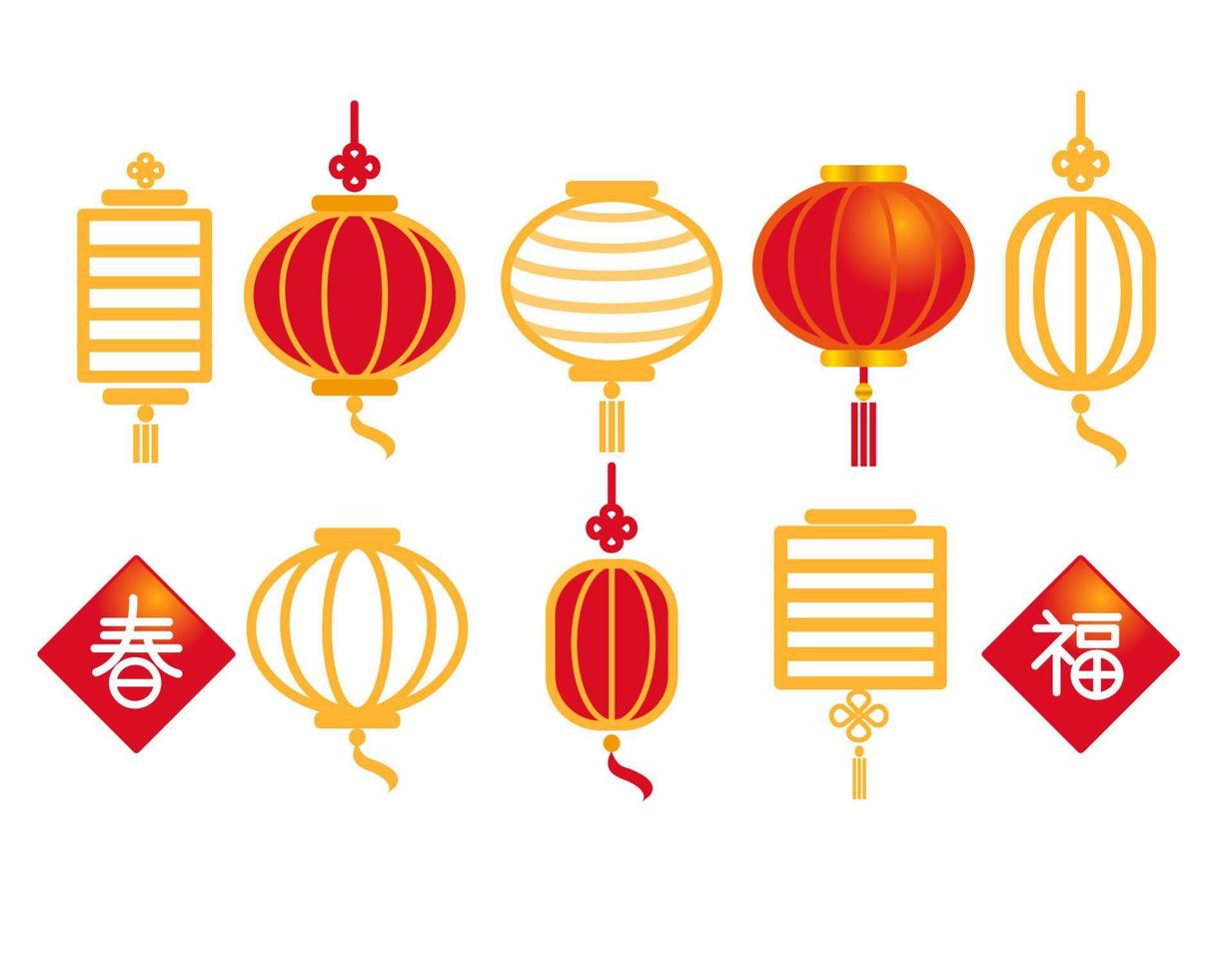 Chinese lantern paper hanging set , flat design illustration vector