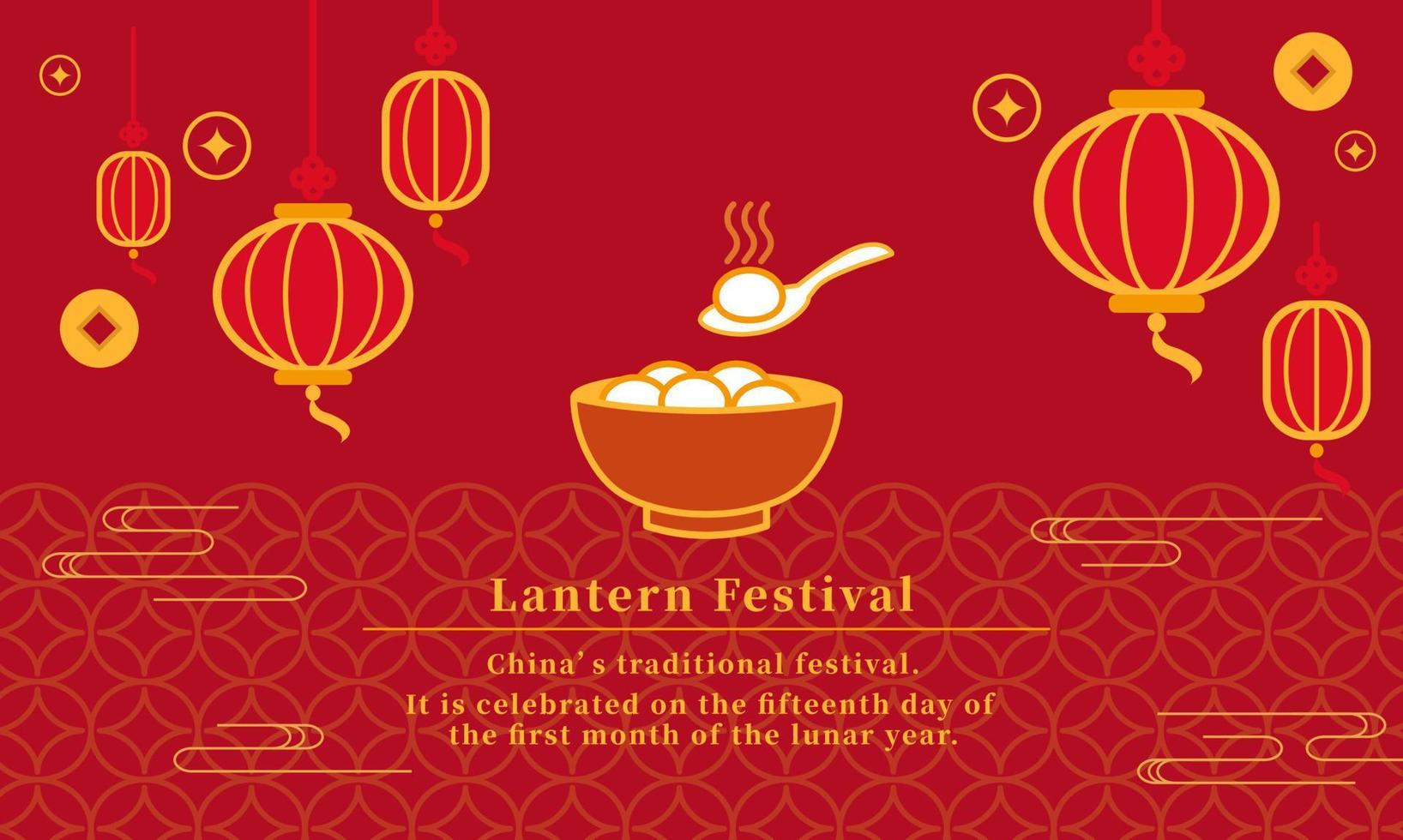 Minimalist card template with sweet dumplings and lantern decoration for lantern festival vector