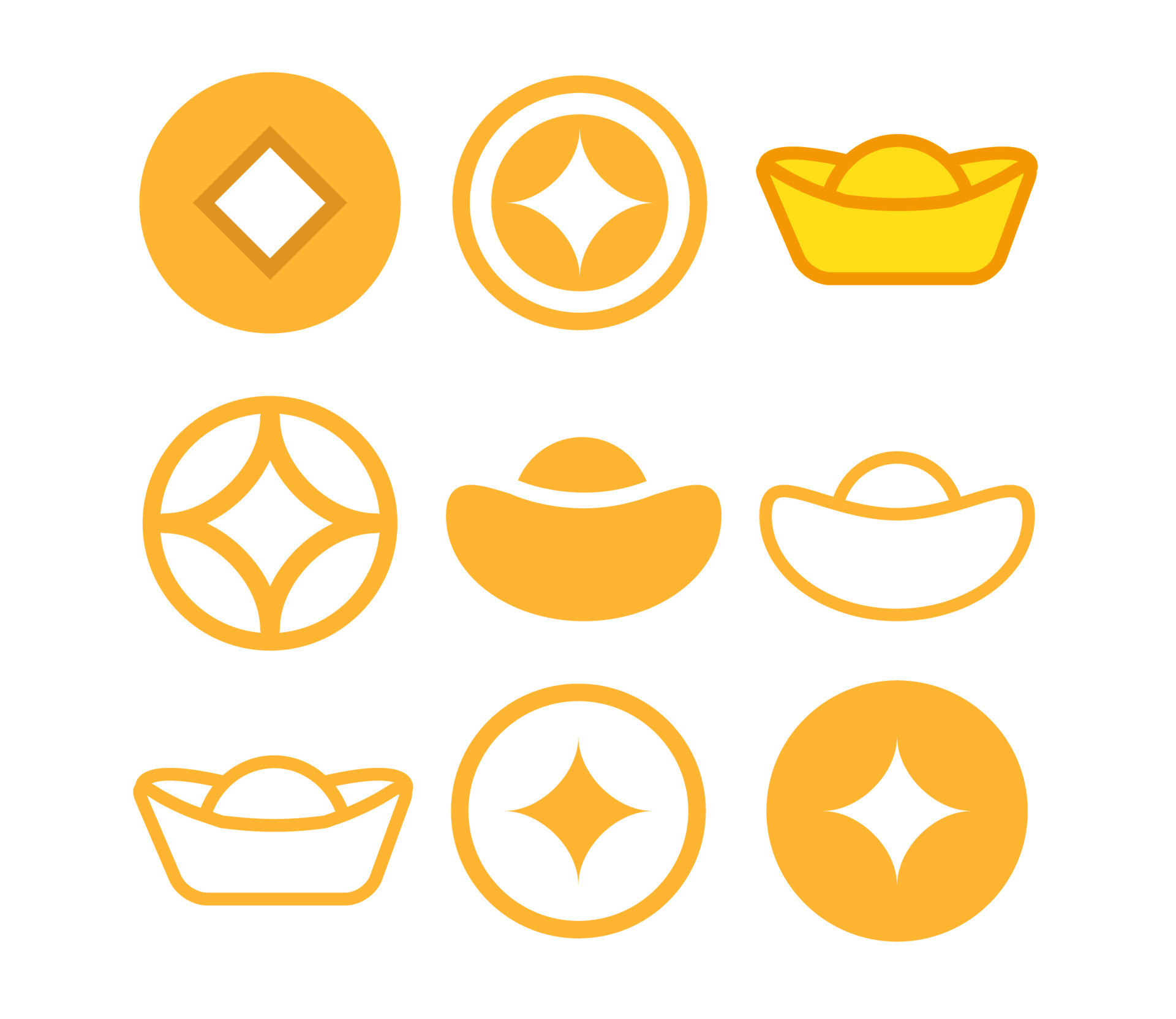 Chinese gold ingot vector, Chinese lunar new year solid design icon