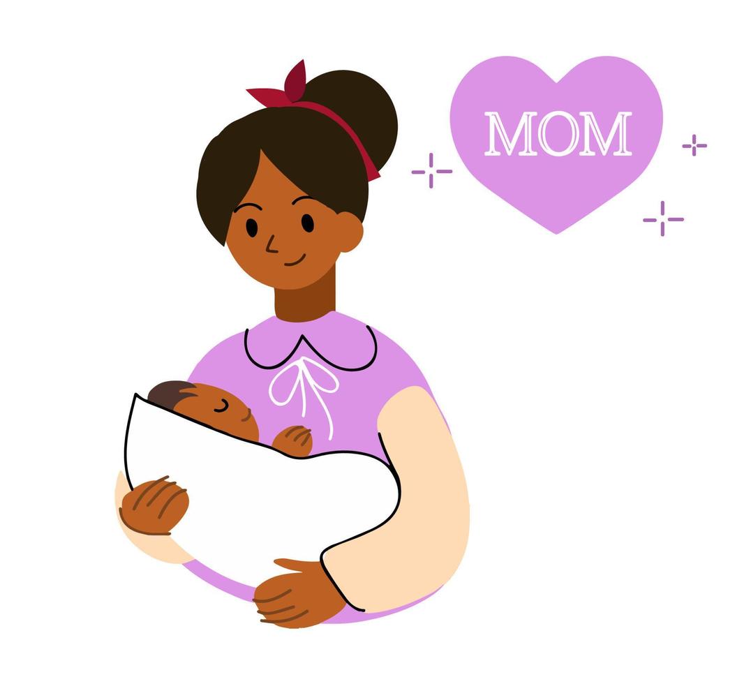 Happy mothers day card with graphic portrait of a pregnant lovely woman. vector