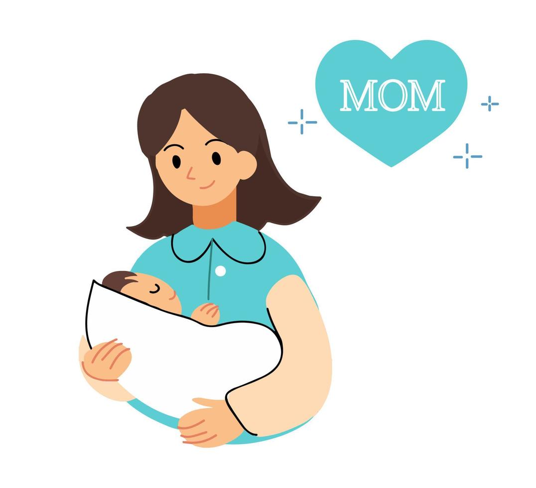 Happy mothers day card with graphic portrait of a pregnant lovely woman. vector