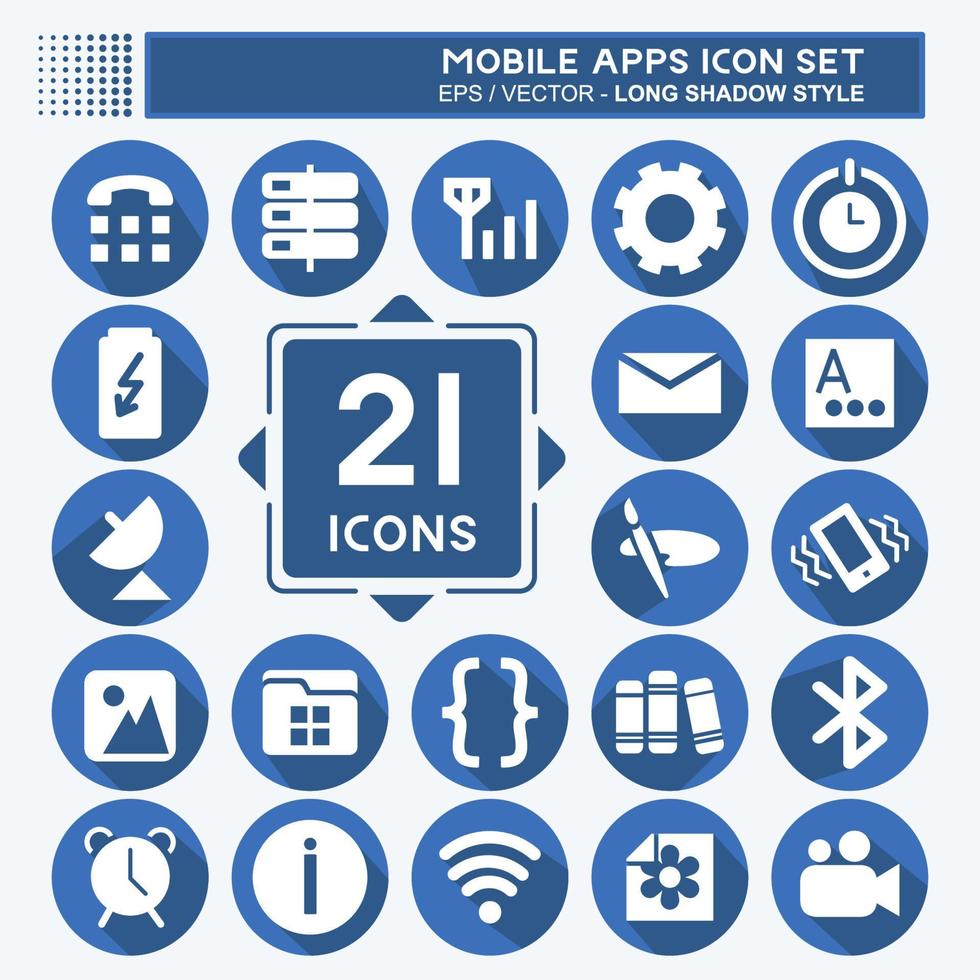 Mobile Apps Icon Set. suitable for Web Interface symbol. long shadow style. simple design editable. design template vector. simple symbol illustration vector