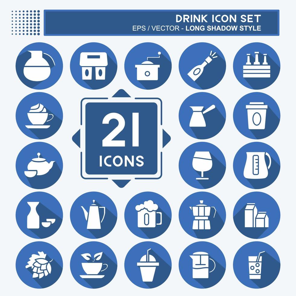 Drink Icon Set. suitable for Food symbol. long shadow style. simple design editable. design template vector. simple symbol illustration vector