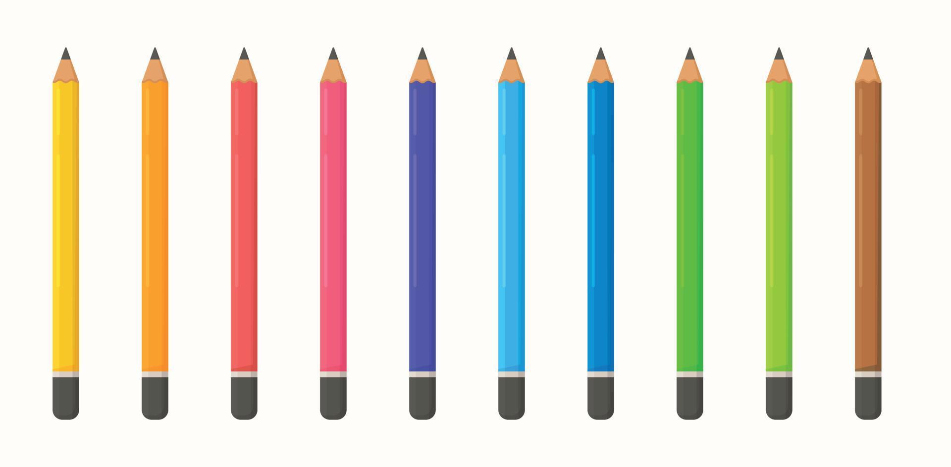 A set of colored pencils. Vector illustration of drawing courses. Multicolored crayons.