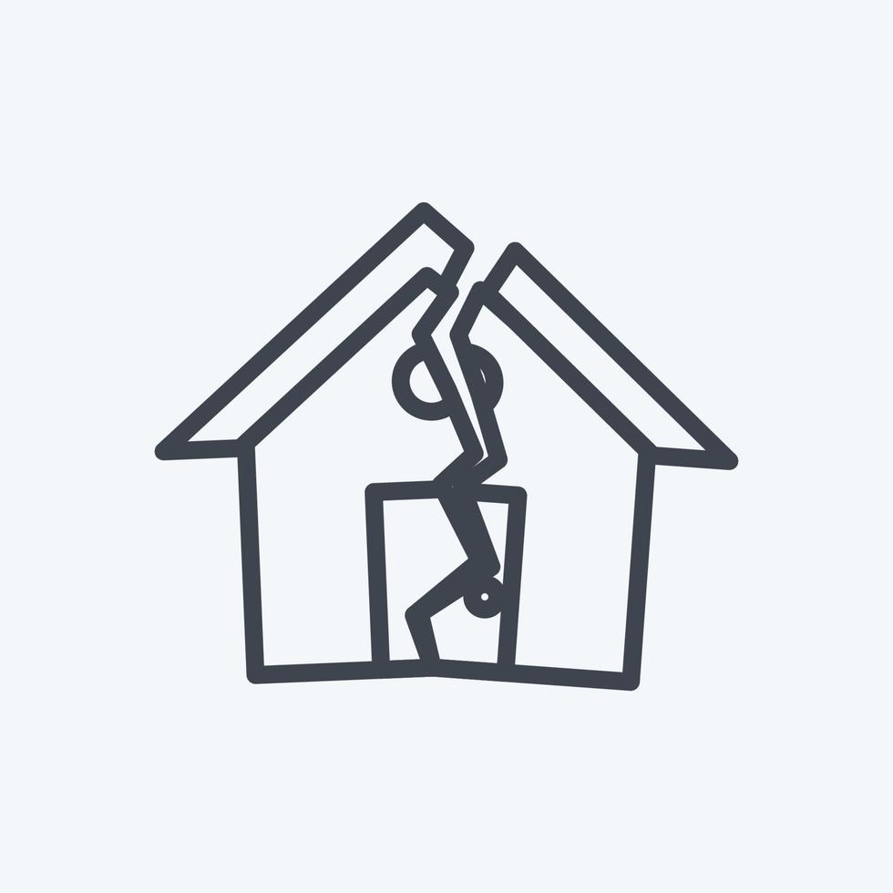 icono terremoto golpeando casa. adecuado para el símbolo de desastres. estilo de línea diseño simple editable. vector de plantilla de diseño. ilustración de símbolo simple