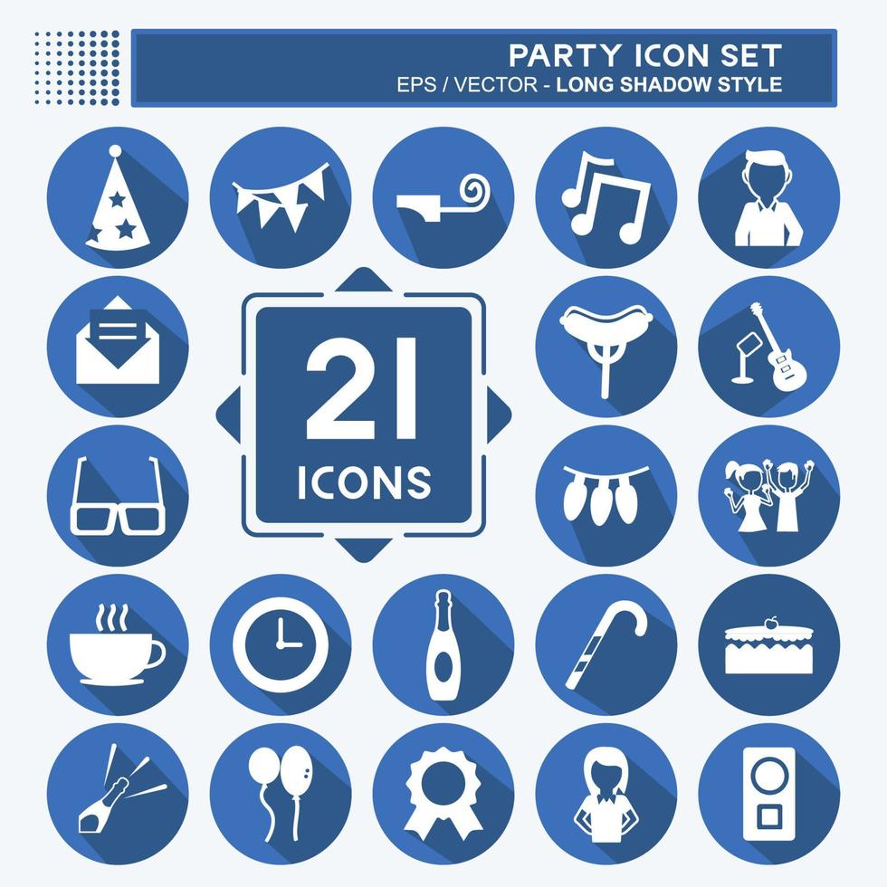 Party Icon Set. suitable for education symbol. long shadow style. simple design editable. design template vector. simple symbol illustration vector
