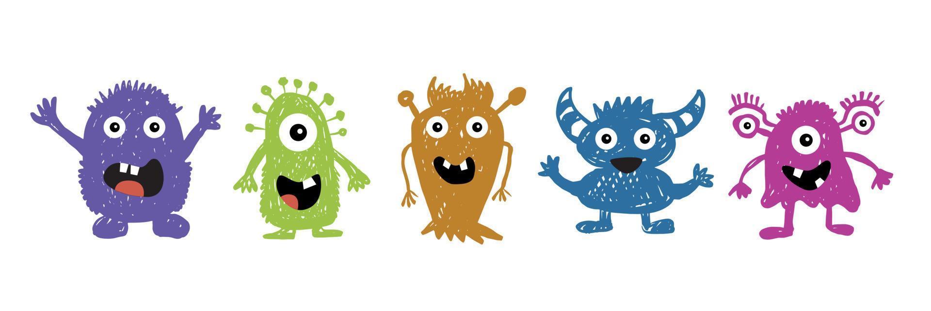 Monster set, hand drawn illustration. vector