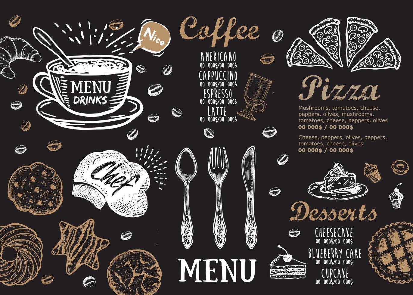 Restaurant menu, template design.. Food flyer. Hand-drawn style. Vector illustration.