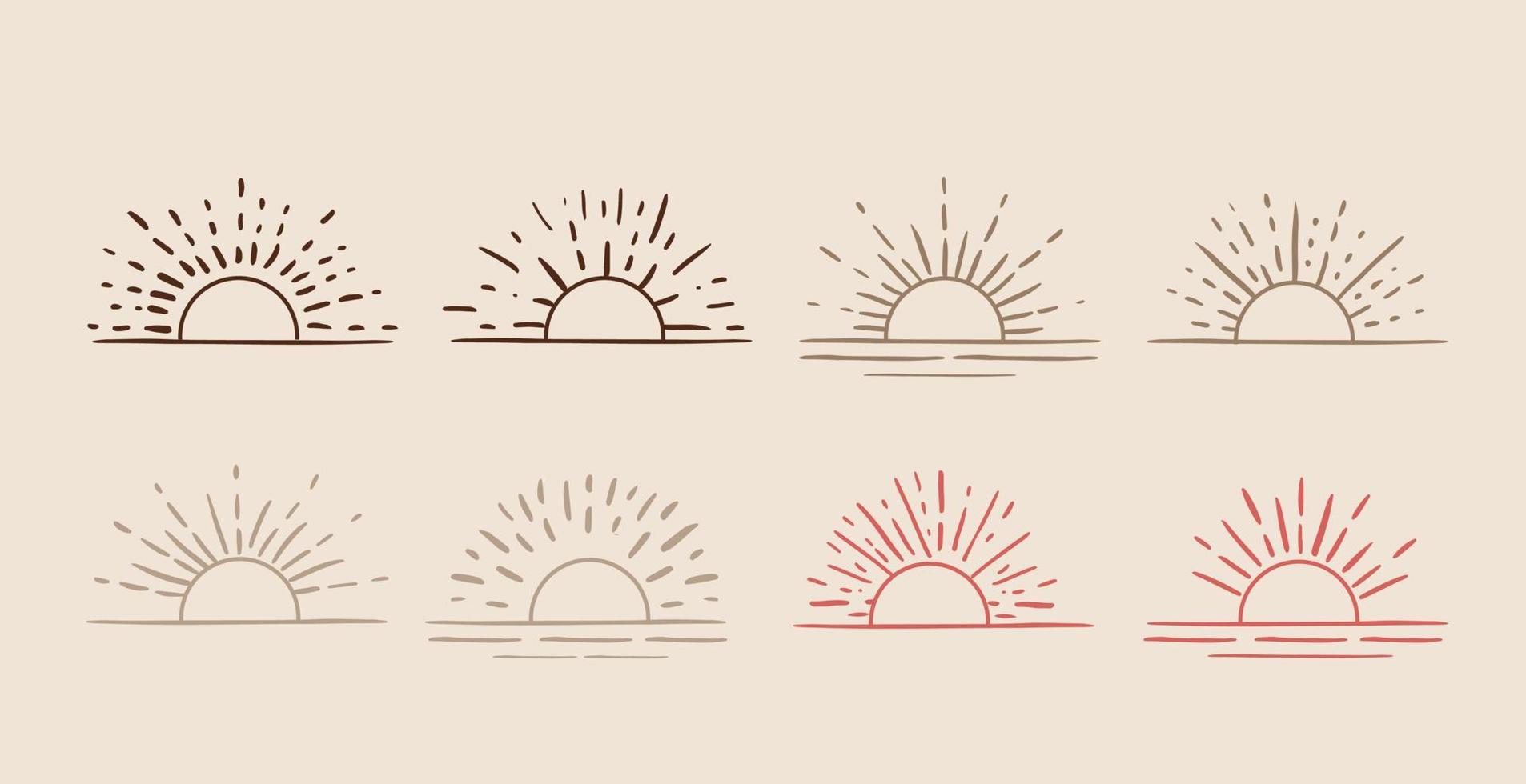 Sun rays images. Hand drawn style. Vector illustration.