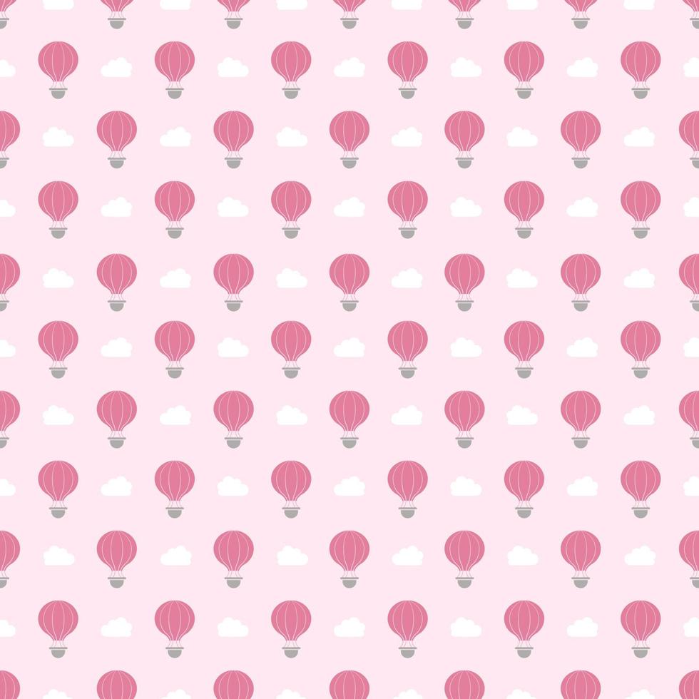 Vector pattern that is seamless. A pink air hot balloon is displayed on a soft pink background.