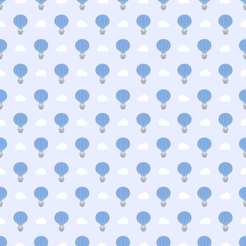 A vector pattern that is seamless A blue air hot balloon is displayed on a soft blue background.
