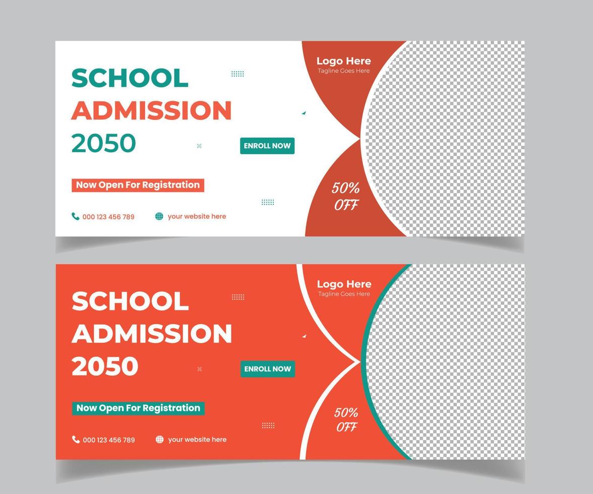 Kids School admission web banner and social media post banner template design vector