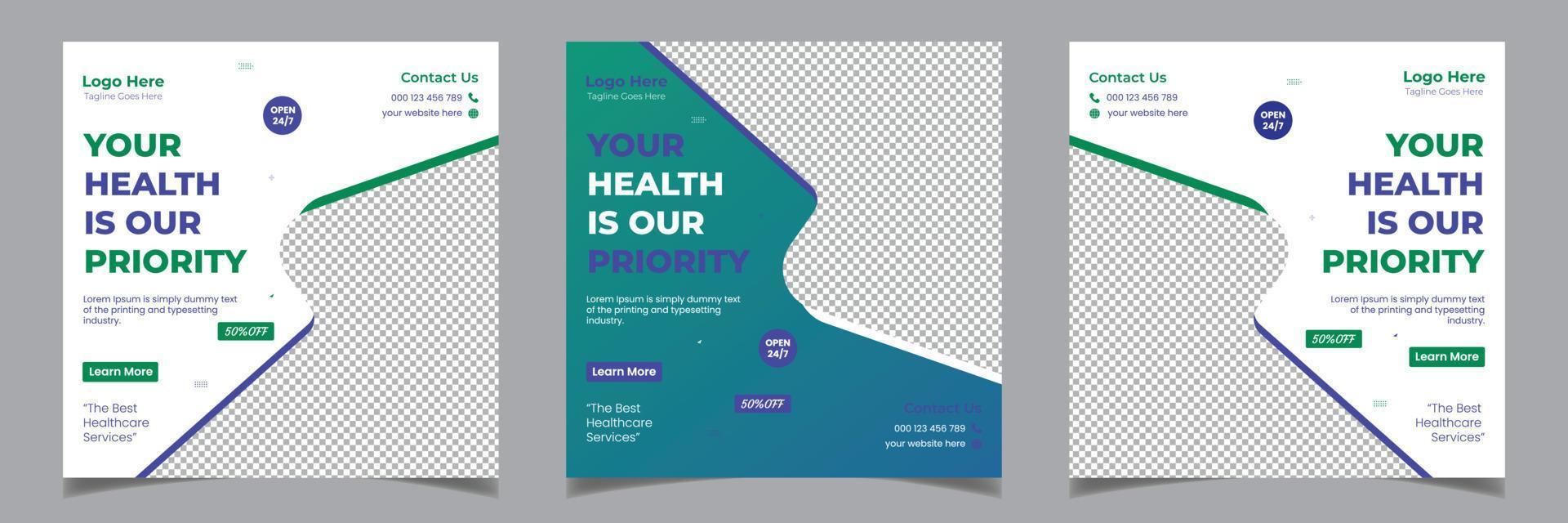 Medical Healthcare Corporate Business Square Flyer Social Media Post Template Design vector