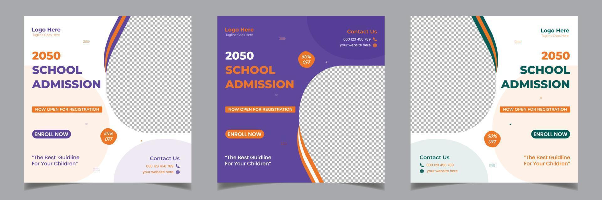 Kids School Admission Professional Square Flyer Social Media Post Template Design vector