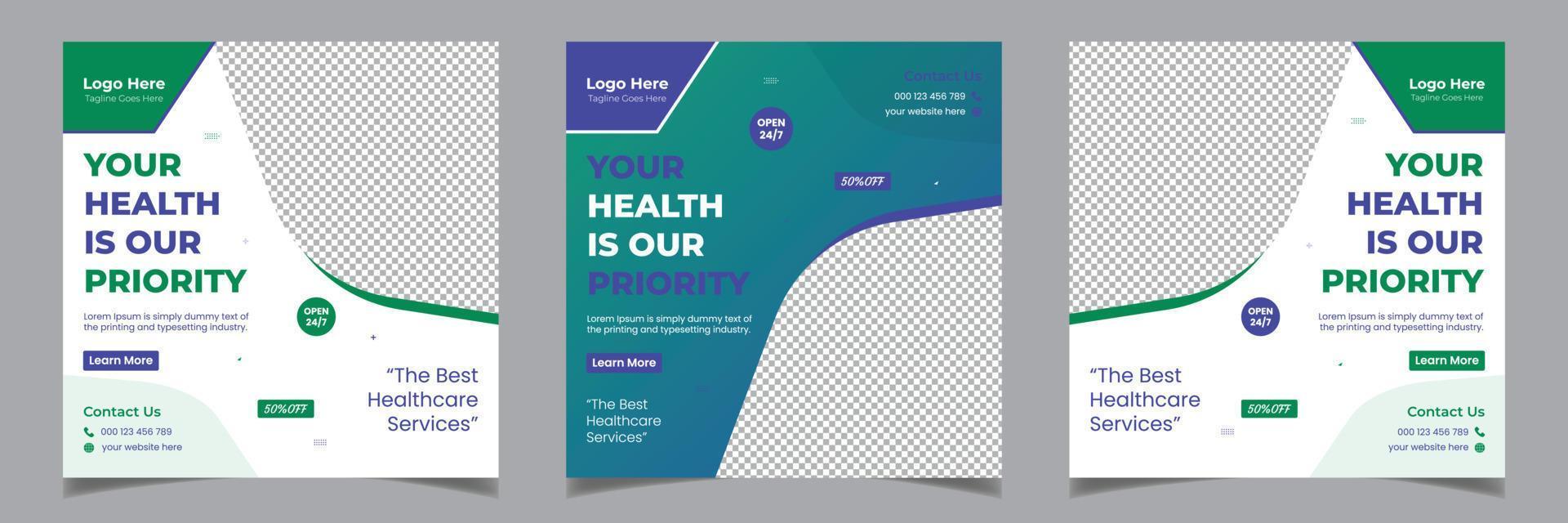 Medical Healthcare Corporate Business Square Flyer Social Media Post Template Design vector