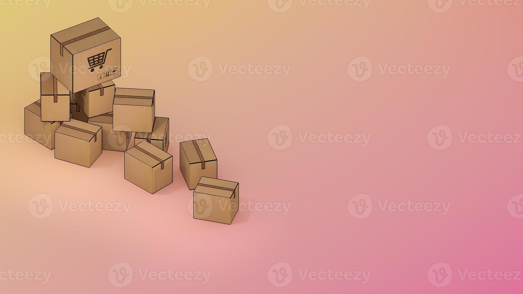 Many parcel box.,Online mobile application order transportation service and Shopping online and Delivery concept.,3D rendering. photo