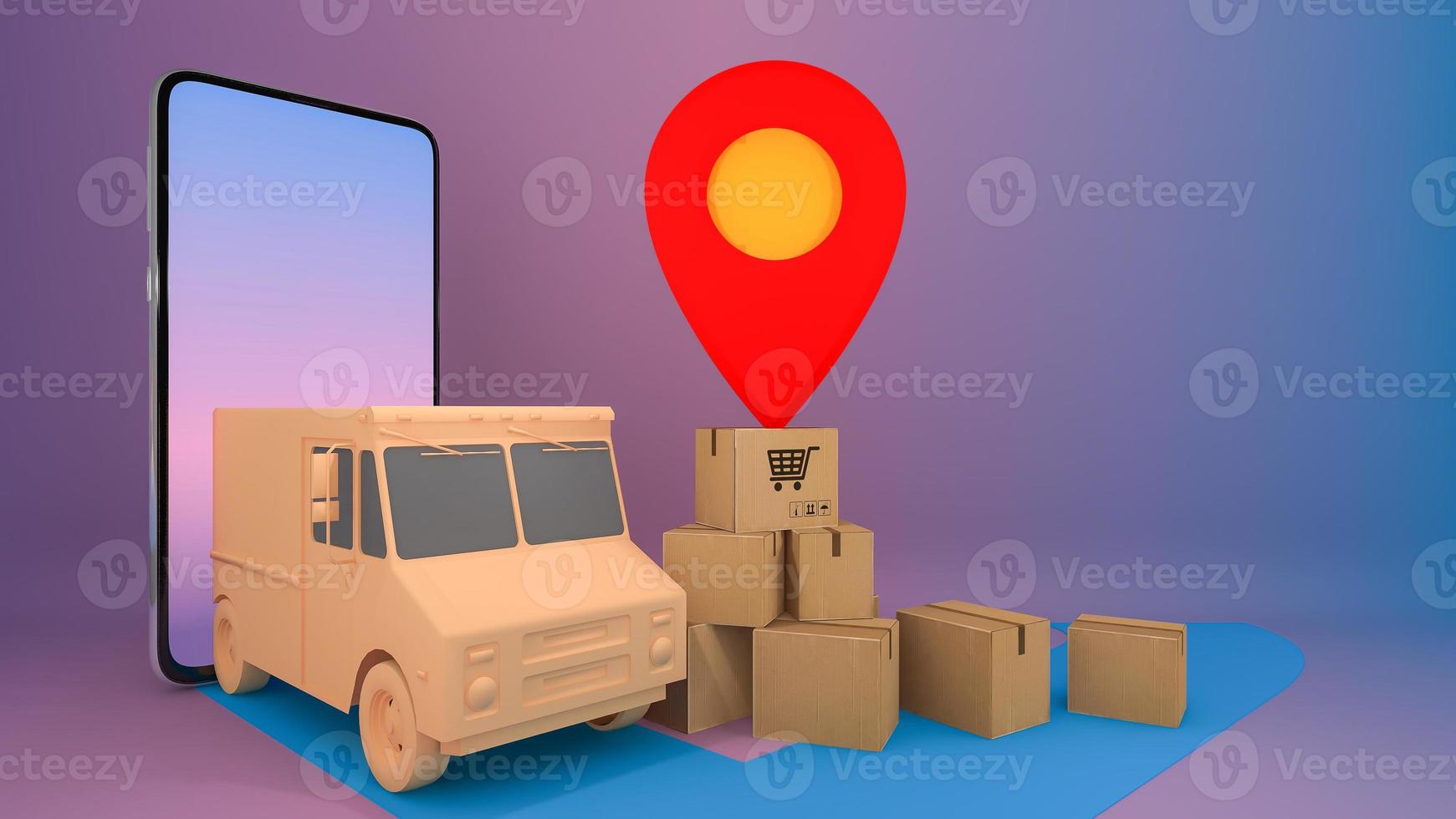 Online mobile application order transportation service.,Shopping online and Delivery concept.,3D rendering. photo