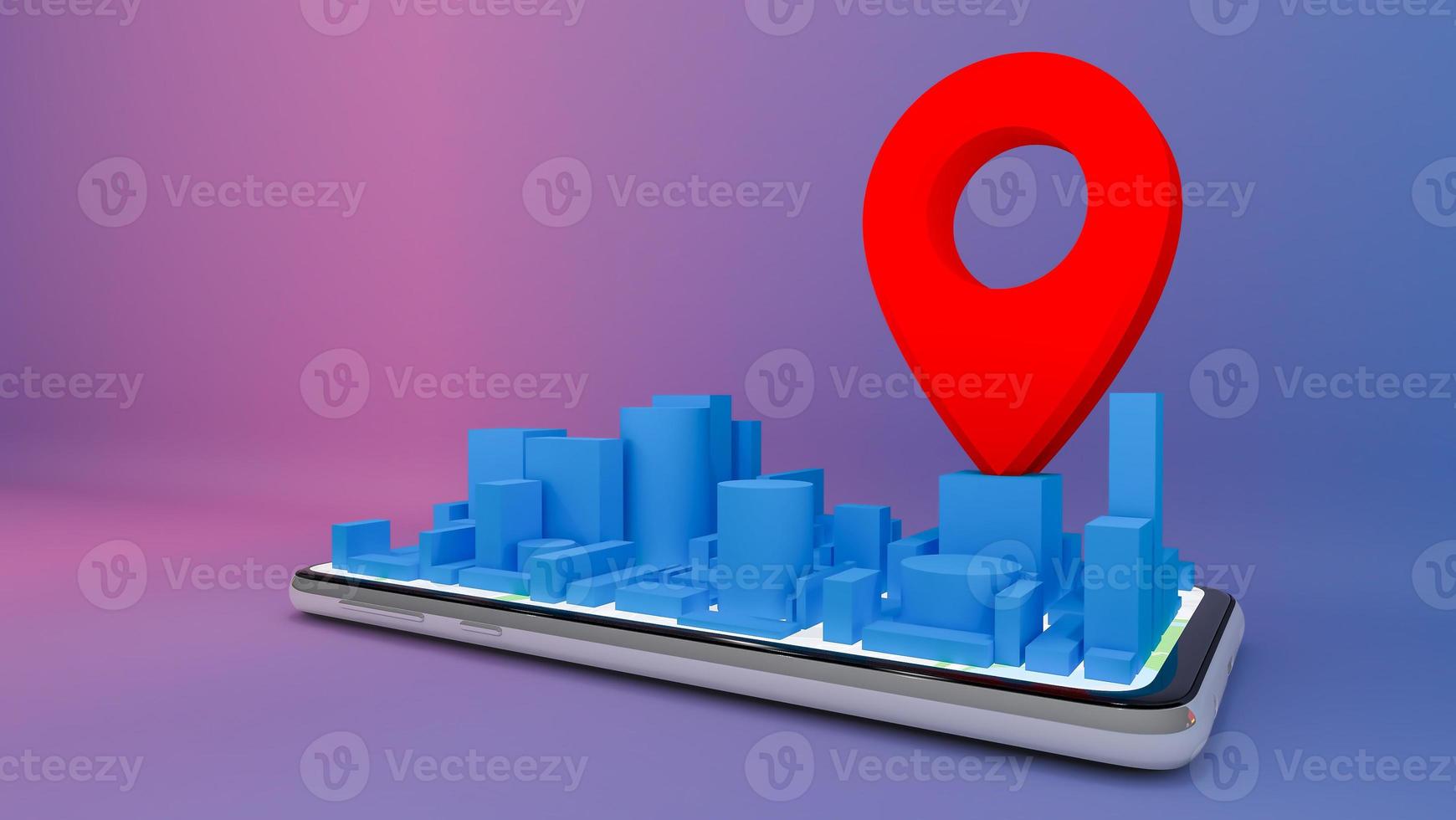 Mobile digital city map with red pin pointers.,delivery concept.,3D rendering. photo