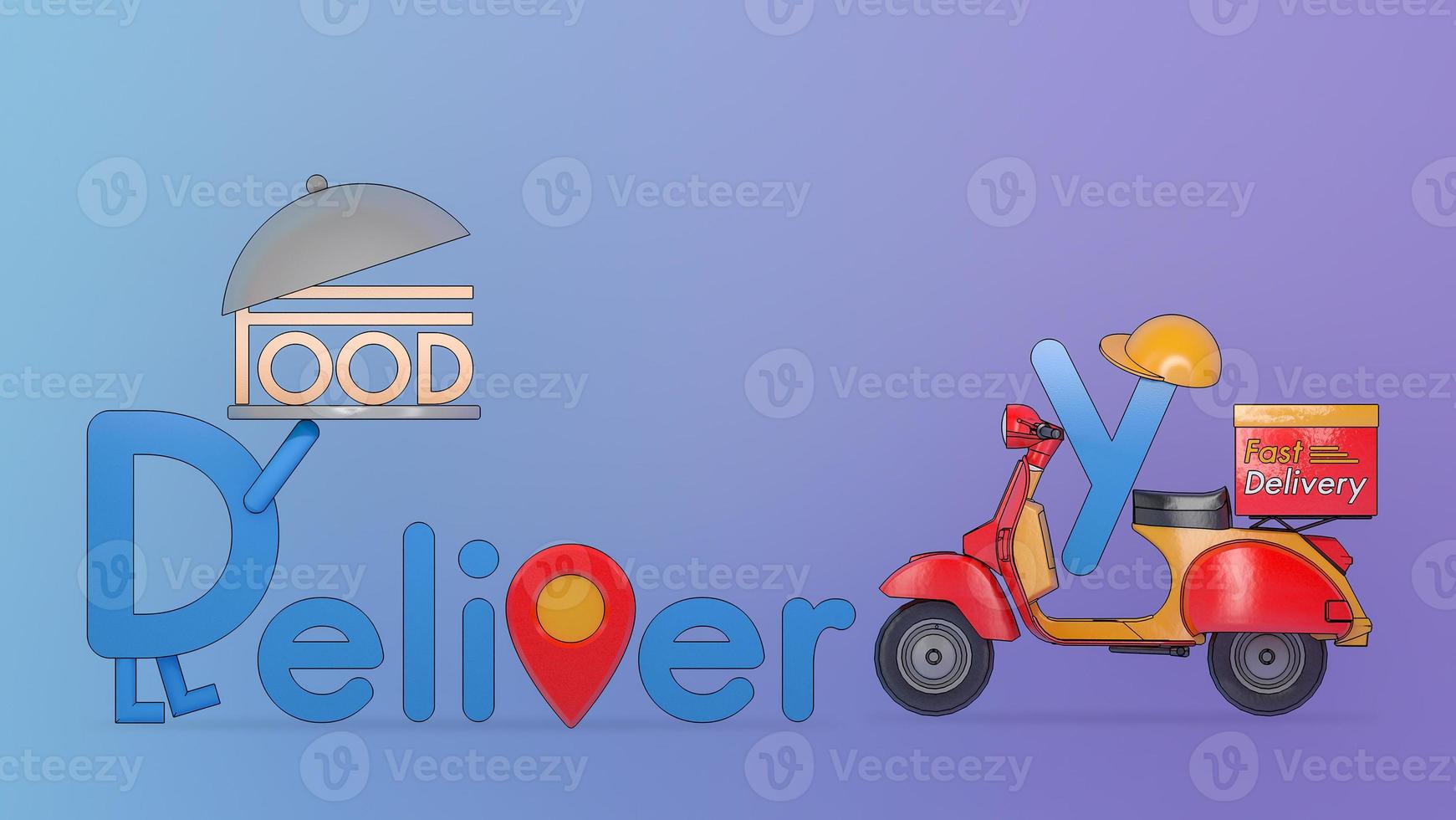 Character cartoon delivery font with scooter.,Concept of fast food delivery service and Online food.,3d illustration with object clipping path. photo