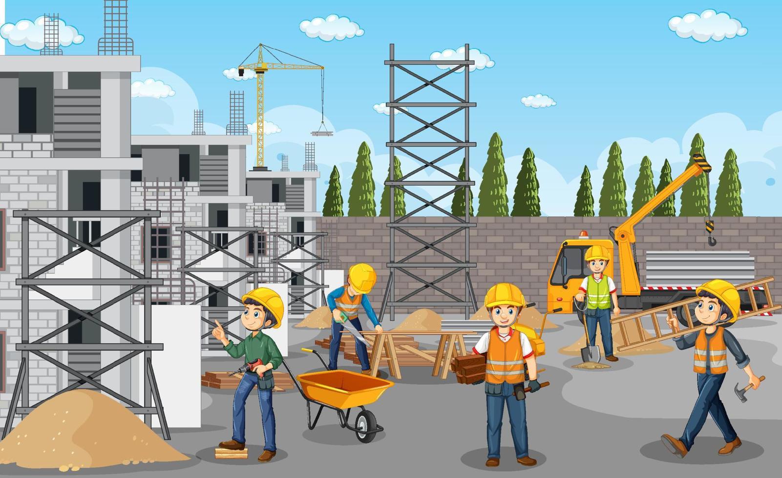 Building construction site with workers vector