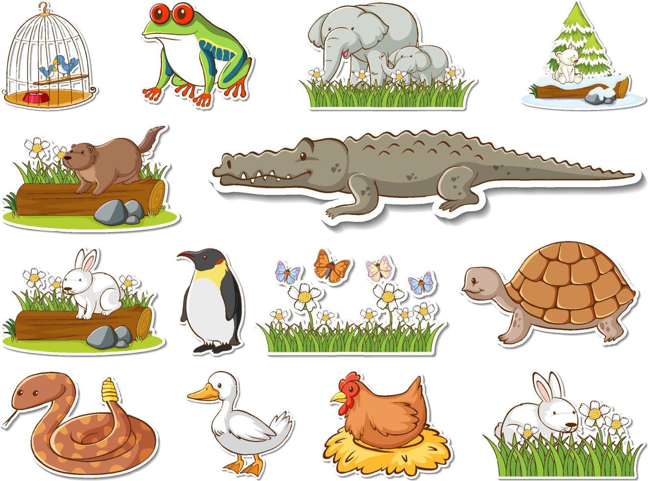 Sticker set of cartoon wild animals vector