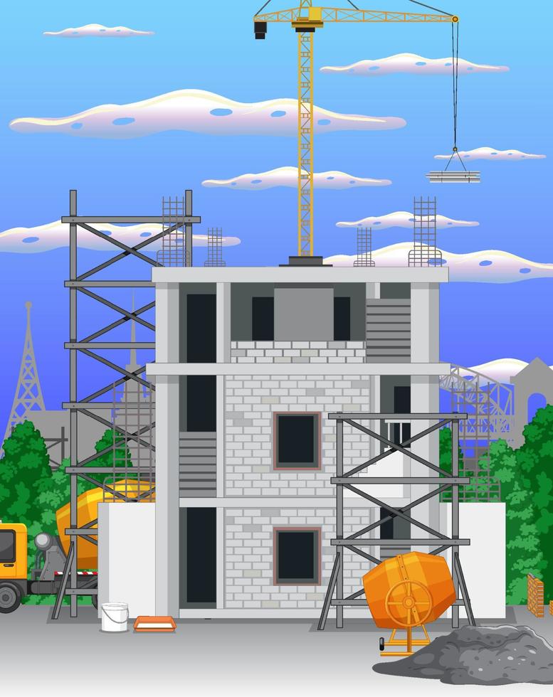 Building construction site scene vector