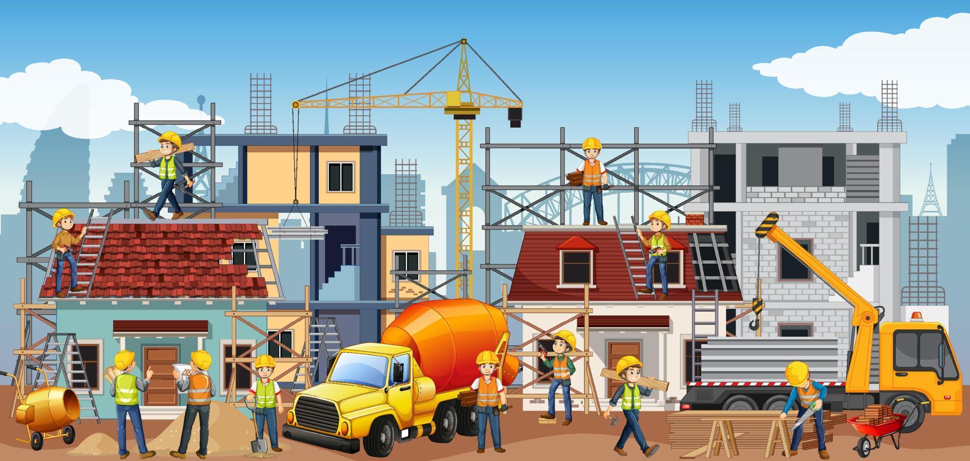 Construction site with workers vector