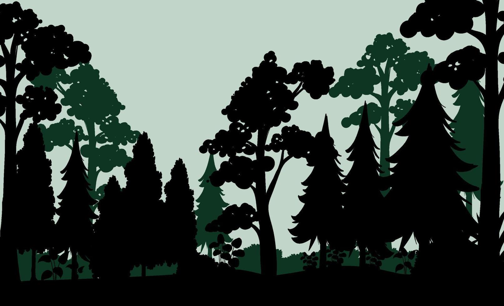 Silhouette shadow of forest scene vector