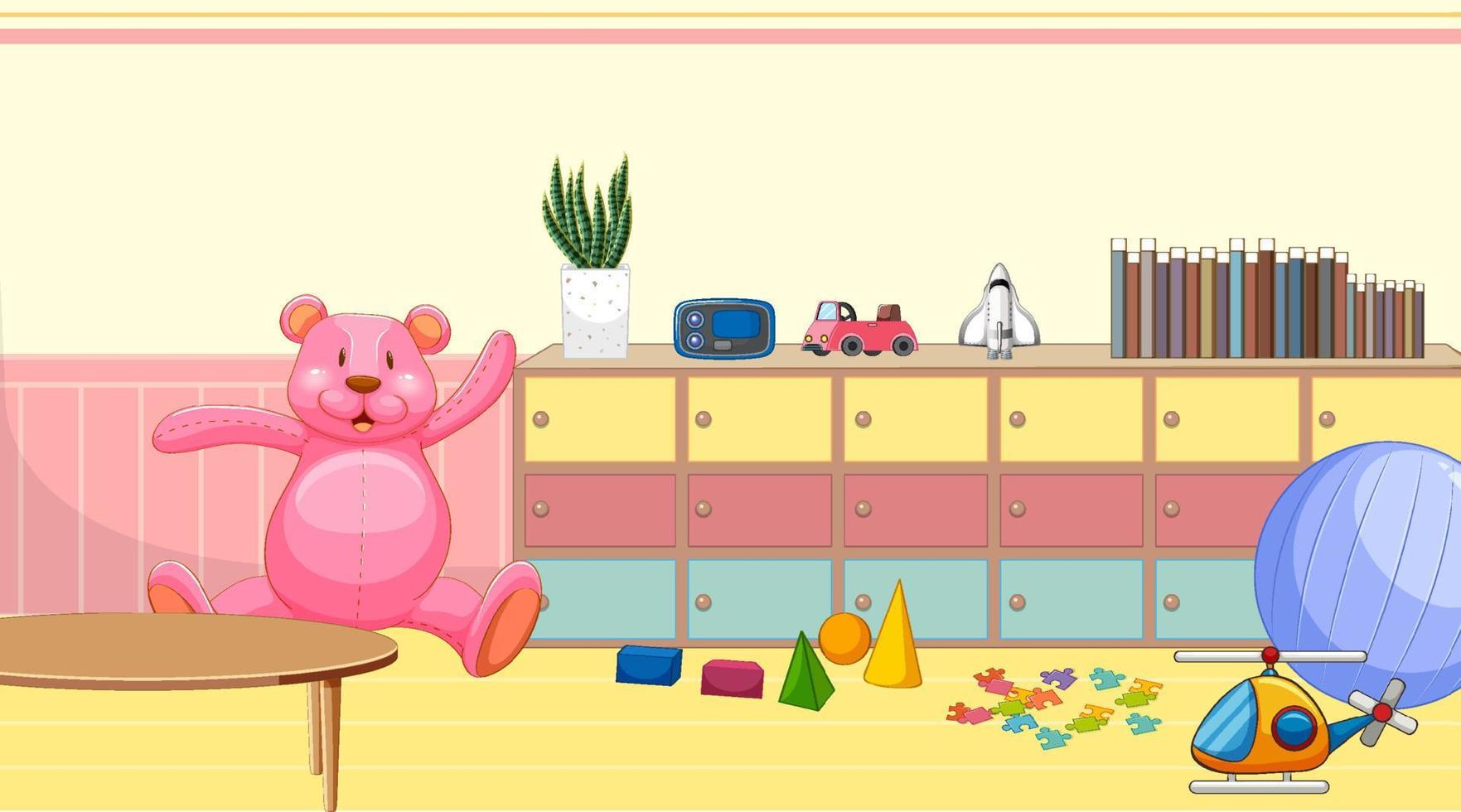 Children room with many furnitures vector