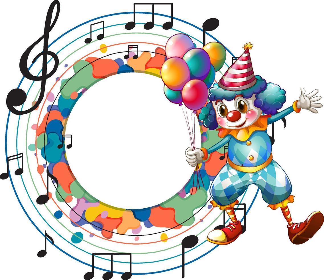 lindo payaso con plantilla de nota musical en blanco vector